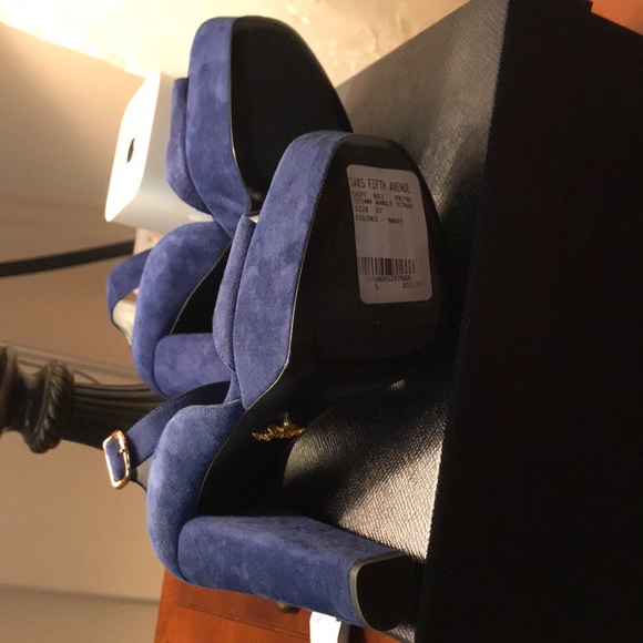 Prada-Calzature-Donna-Navy-Platform-Suede Sz 37 - Picture 4 of 6